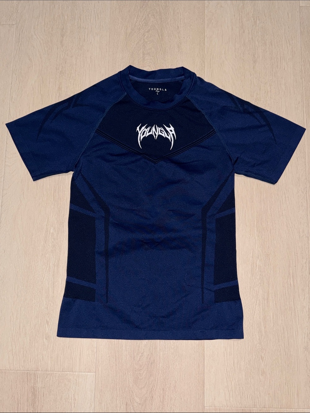 YoungLA Compression Navy Short-Sleeve Performance Tee with Chest Logo